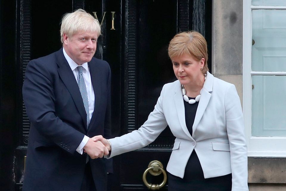 Meeting: Scotland’s First Minister Nicola Sturgeon welcomes UK Prime Minister Boris Johnson in Edinburgh. Photo: PA Wire