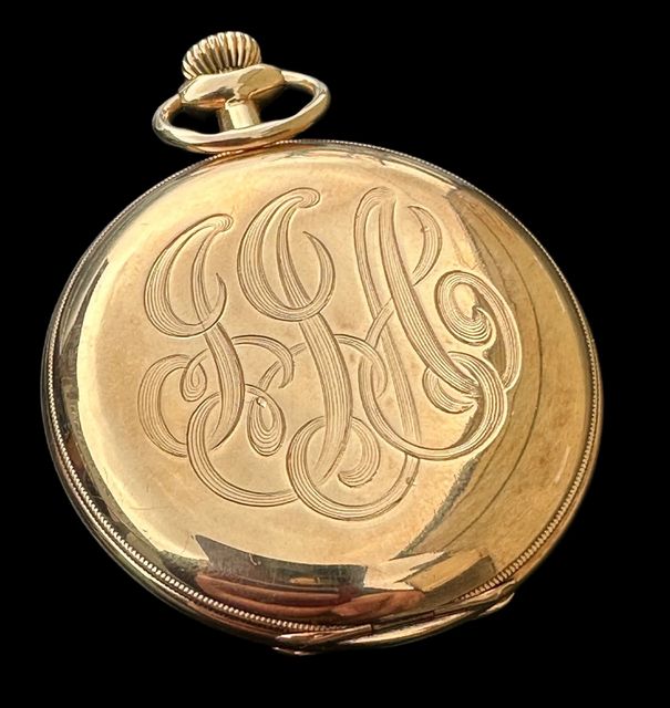 The watch is a 14kt, 17 jewel Waltham pocket watch with JJA engraved on the case