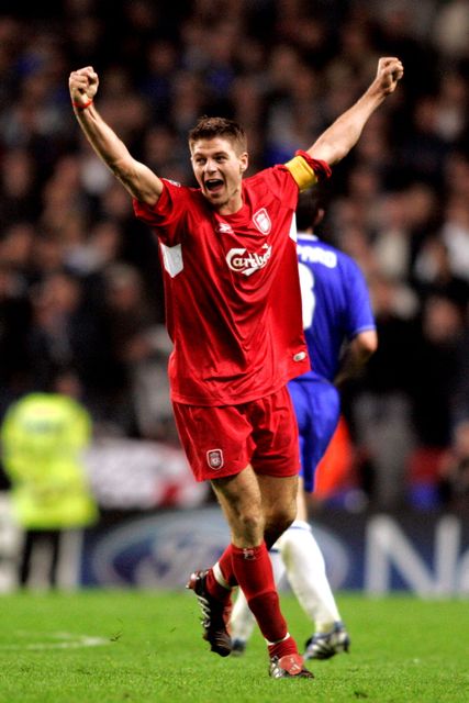 File photo dated 03-05-2005 of Liverpool's Steven Gerrard celebrates defeating Chelsea. PRESS ASSOCIATION Photo. Issue date: Friday May 15, 2015. Steven Gerrard season by season. See PA story SOCCER Season by Season. Photo credit should read Phil Noble/PA Wire.