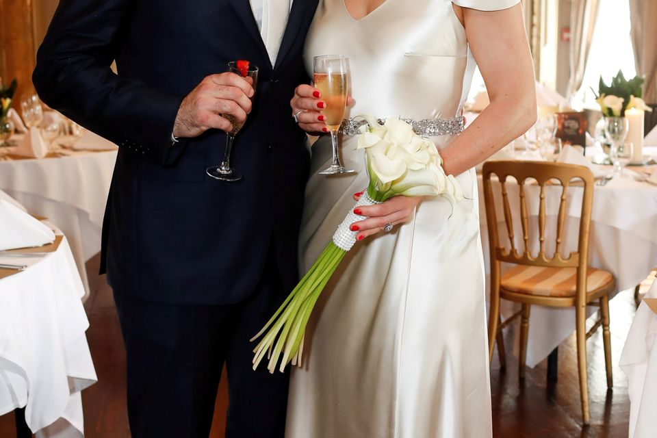 Broadcaster Claire Byrne with her Husband Gerry Scollan on their wedding day. Photo: Conor McCabe