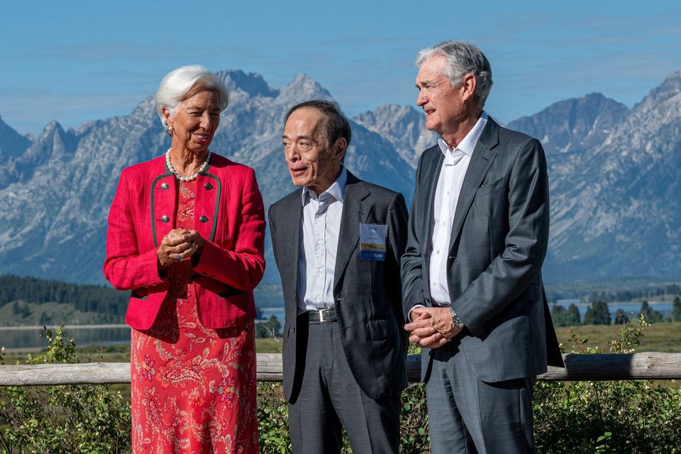 ECB president Christine Lagarde, Bank of Japan governor Kazuo Ueda and  US Federal Reserve chair Jerome Powell at the Jackson Hole economic symposium. Photo: David Paul Morris/Bloomberg