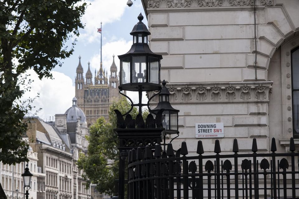 Downing Street sign above heavy security gates on 6th September 2022 in London, United Kingdom. 10 Downing Street, also known as Number 10, is the official residence and executive office of the Prime Minister of the UK. (photo by Mike Kemp/In Pictures via Getty Images)
