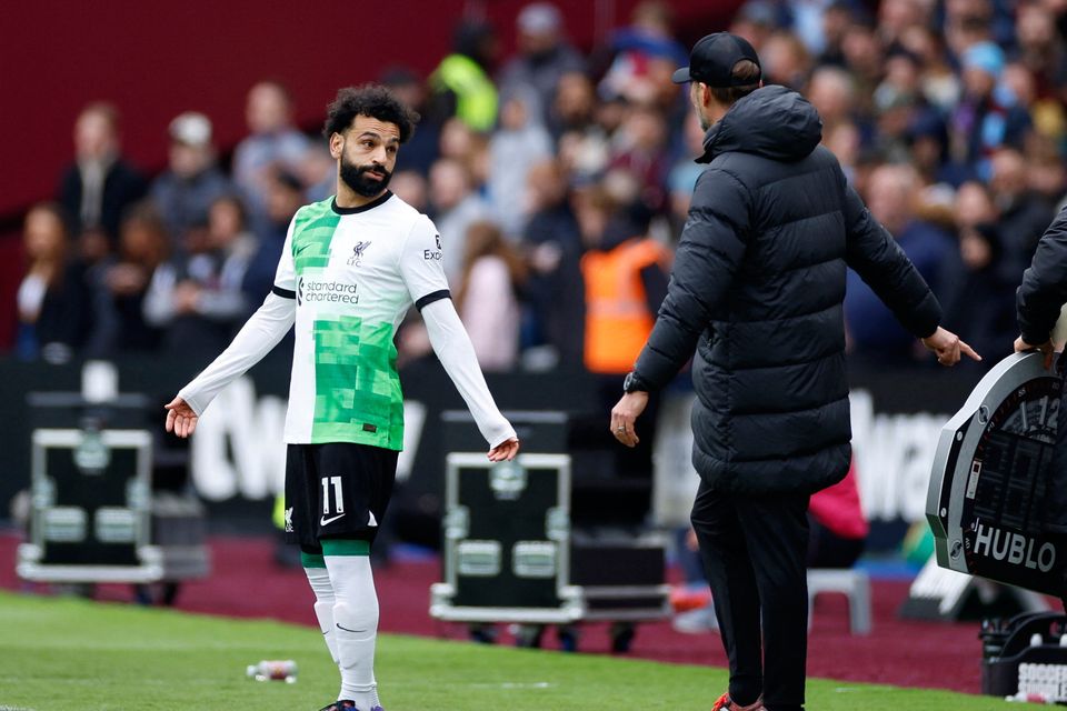 Mo Salah and Jurgen Klopp had testy touchline exchange before the Egyptian came off the bench.