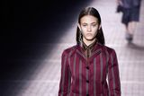 thumbnail: Stripe style: A model for Mulberry's spring-summer 2017 catwalk show  at London Fashion Week
