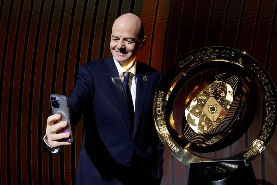 FIFA President Gianni Infantino with the new Club World Cup. Picture: FIFA via Getty Images