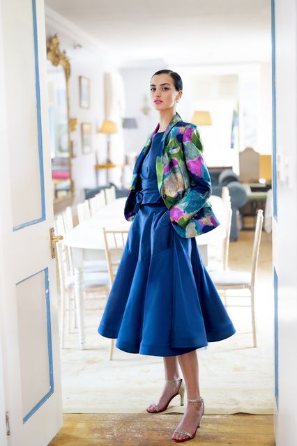 The tuxedo jacket worn over silk top (€350) and skirt (€600). Picture: Patrick McHugh