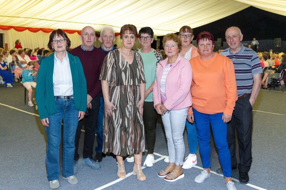 Liz Keane, Tony Collins, Andy Keane, Mairead Dowling, Eileen Sheehy, Neilus Collins, Miriam Gaire, Geraldine McNamara and Rose Collins pictured at the fashion show in Duagh on Sunday which was in aid of the Palliative Care Unit in Tralee. Photo by John Kelliher.