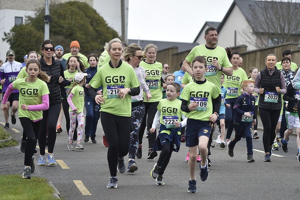 Families pictured in the 5k run during the Great Gorey Run in memory of Nicky Stafford on Sunday morning. Pic: Jim Campbell