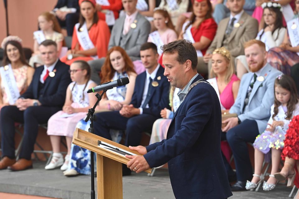 El alcalde de Tralee, Mikey Sheehy, en la recepción cívica de Isle of Keys organizada por el Consejo del Condado de Kerry el viernes. Foto de Dominic Walsh.