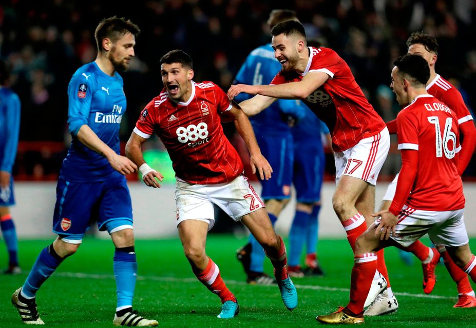 Nottingham Forest's Eric Lichaj celebrates scoring his side's second goal of the game. Photo: PA