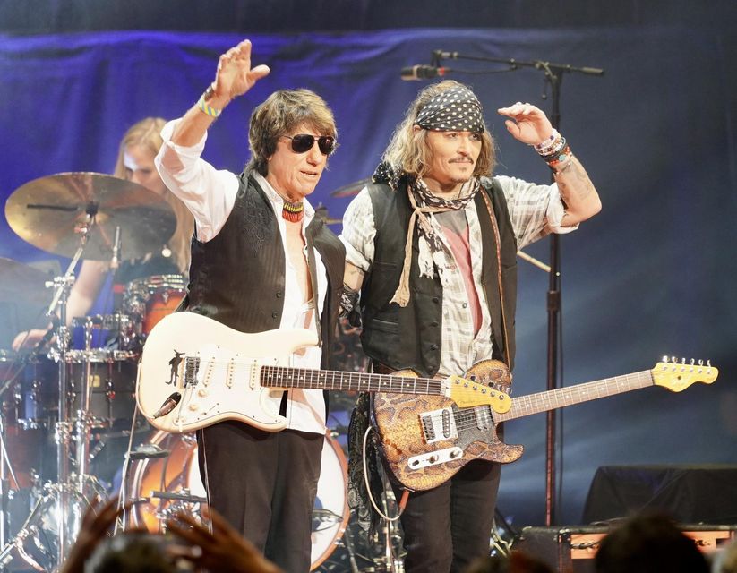 Johnny Depp (right) at the Royal Albert Hall, London, appearing alongside Jeff Beck (Raph Pour-Hashemi/PA)