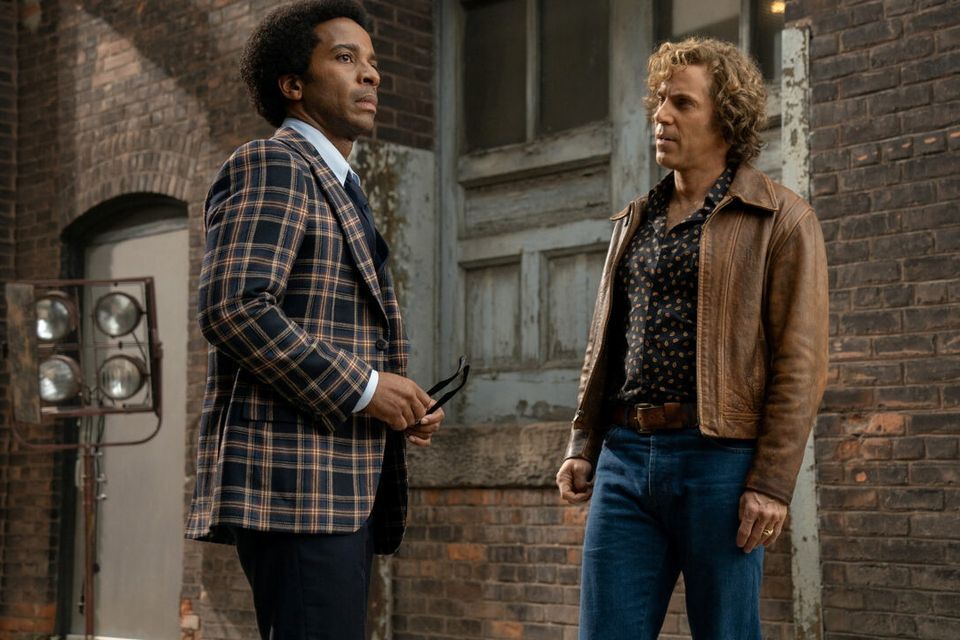 André Holland (left) as Black Panther leader Huey P Newton and Alessandro Nivola as film producer Bert Schneider in miniseries The Big Cigar. Photo: AppleTV+
