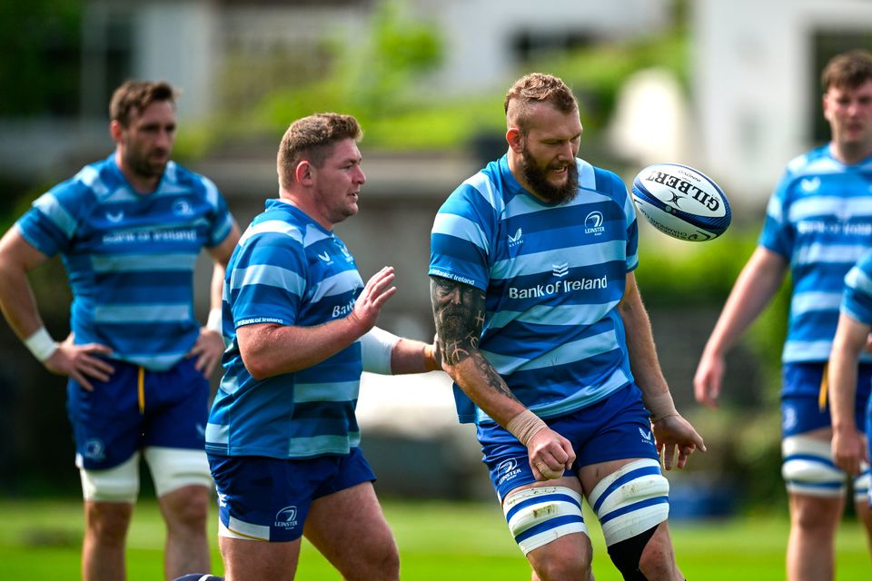 Tadhg Furlong, front left, and RG Snyman, centre, are two of Leinster's big hitters and big earners. Photo: Sportsfile