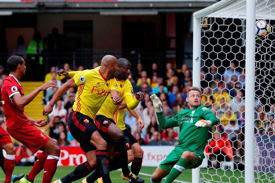 Watford's Stefano Okaka scores their first goal
