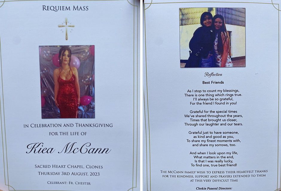 Funeral booklet shows best friends embracing