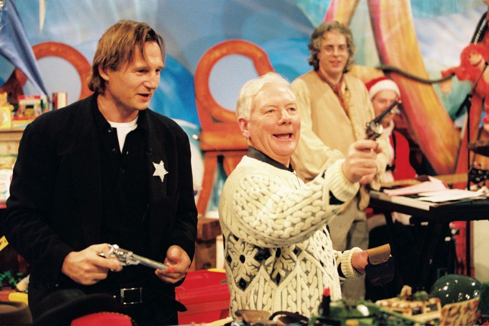 Liam Neeson and Gay Byrne on 'Late Late' toy show (1997)