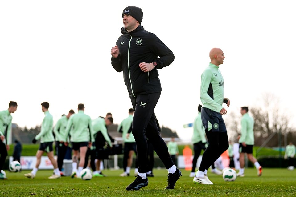 Interim Ireland head coach John O'Shea during a training session at the FAI National Training Centre in Abbotstown, Dublin. Photo by Stephen McCarthy/Sportsfile