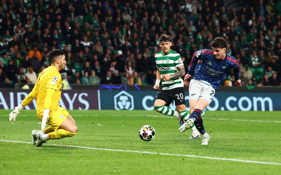 Arsenal's Kai Havertz slots home past Sporting's Rui Silva. Photo: Reuters