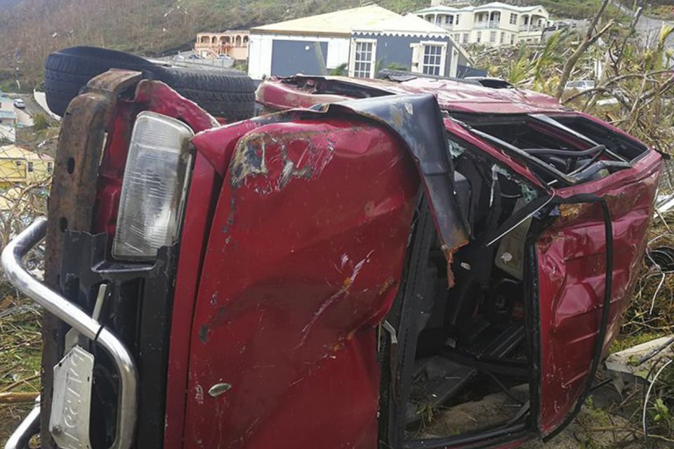 A damaged vehicle in Tortola, in the British Virgin Islands (Jalon Manson Shortte via AP)