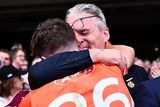 thumbnail: Jarly Óg Burns of Armagh celebrates with his father, GAA President Jarlath Burns, after the All-Ireland SFC final in late July. Burns Snr said in June that the GAA "weren’t blind and deaf to the calls that people would like to have later All-Irelands". Photo: Piaras Ó Mídheach/Sportsfile