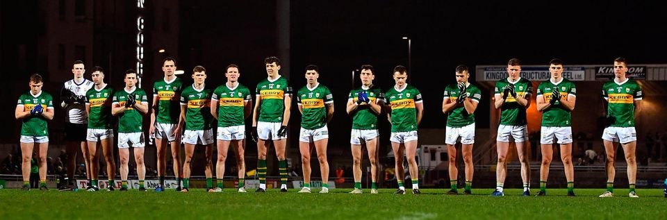 Kerry players during a minute’s silence in memory of the late Liam Kearns before their Allianz FL Division 1 clash with Roscommon at Austin Stack Park, Tralee. Photo: Piaras Ó Mídheach/Sportsfile