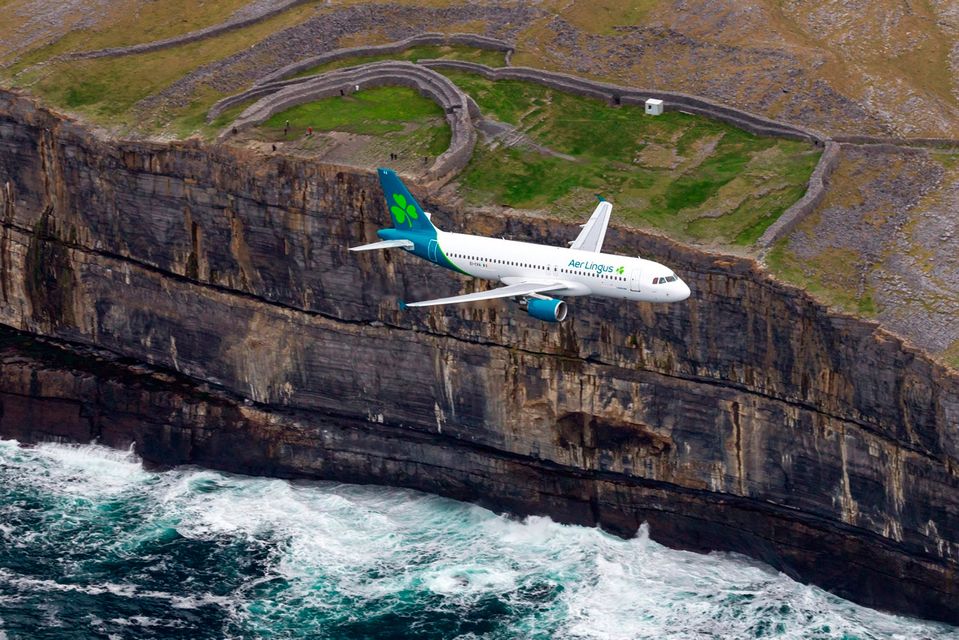 An Aer Lingus aircraft with new livery photographed over Ireland's west coast. Pic: Frank Grealish