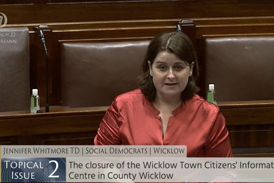 Wicklow TD Jennifer Whitmore debating a Dáil motion