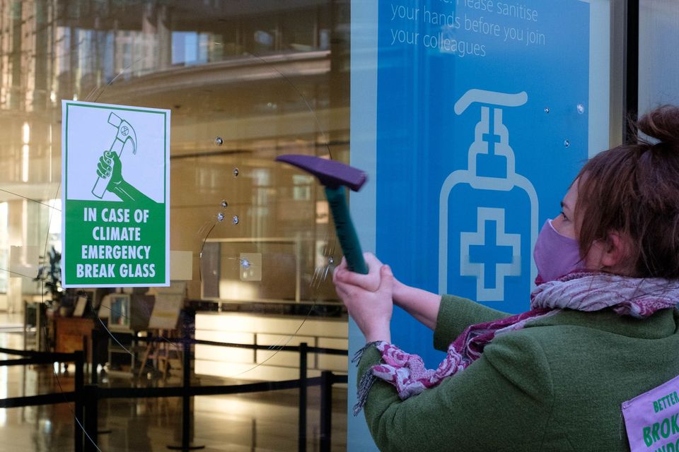 Climate change Protesters targeted Barclays’ Canary Wharf offices last month (Joao Daniel Pereira/PA)