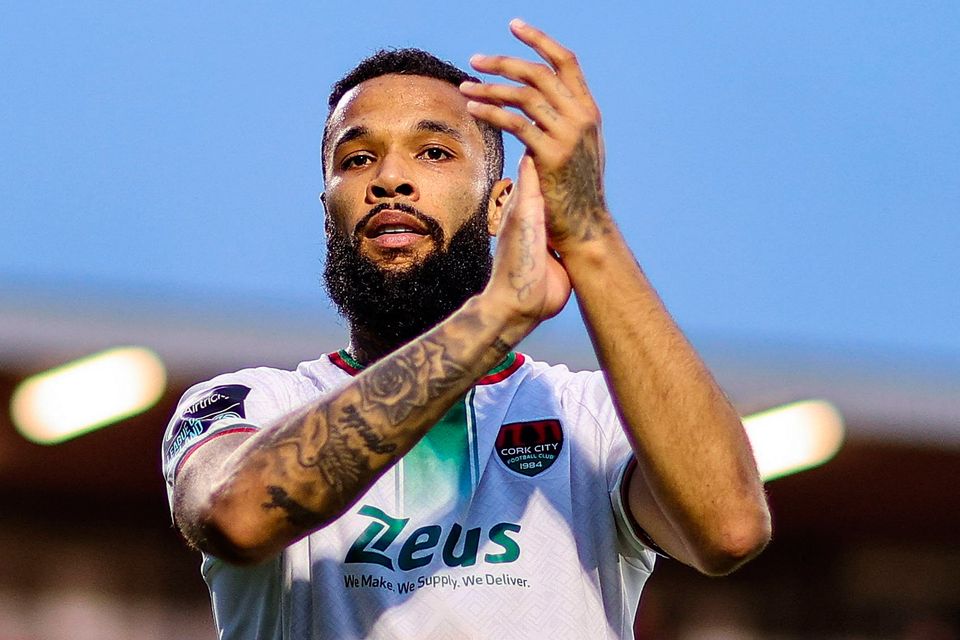 Cork City's Djenairo Daniels applauds their supporters after the SSE Airtricity Premier Division draw with Drogheda United at Turner's Cross. Photo: Thomas Flinkow/Sportsfile