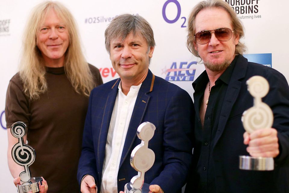 Left to right, Iron Maiden's Janick Gers, Bruce Dickinson and Adrian Smith at last year's O2 Silver Clef Awards