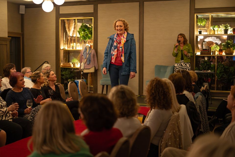 Mary Gardiner pictured walking the catwalk at The Phoenix Women's Shed fashion show at the Ashe Hotel on Friday Evening. Photo by Mark O'Sullivan.