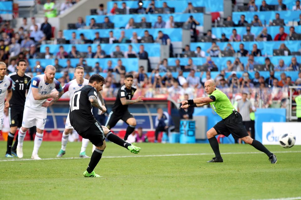 Lionel Messi sees his penalty saved by Hannes Halldorsson, not pictured (Adam Davy/EMPICS)