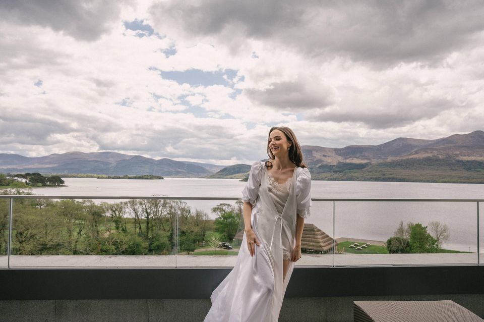 Niamh O'Sullivan wears her mother's wedding dress which she transformed into a robe. Photo: This Is Modern Love