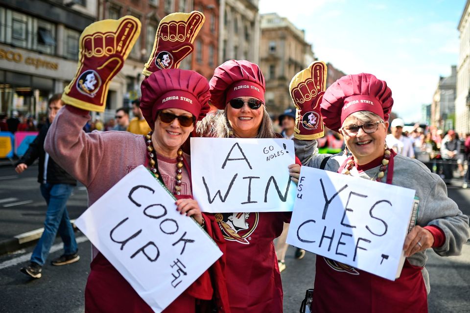 24 August 2024; Florida State supporters before the 2024 Aer Lingus College Football Classic match between Florida State and Georgia Tech at Aviva Stadium in Dublin. Photo by David Fitzgerald/Sportsfile 