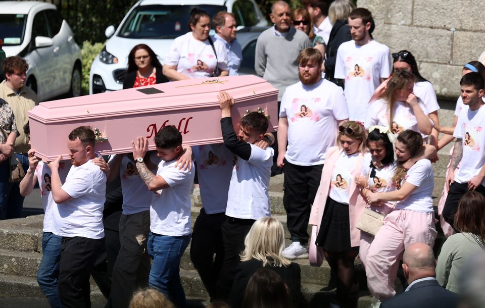 The remains of Molly Dempsey are carried from St Joseph's Church, Baltinglass, Co Wicklow. The 15-year-old died tragically in a car crash last weekend. Photo: Colin Keegan, Collins Dublin