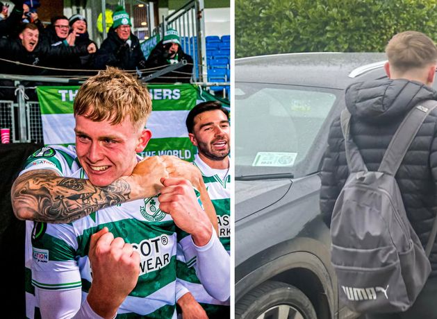 The morning after a European match-winning goal: Shamrock Rovers hero Michael Noonan (16) heads back to school