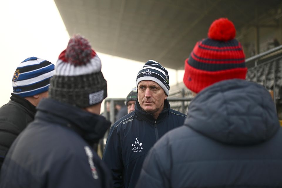 Limerick manager John Kiely speaking to Munster GAA officials in Mallow earlier this month. Photo: Eóin Noonan/Sportsfile