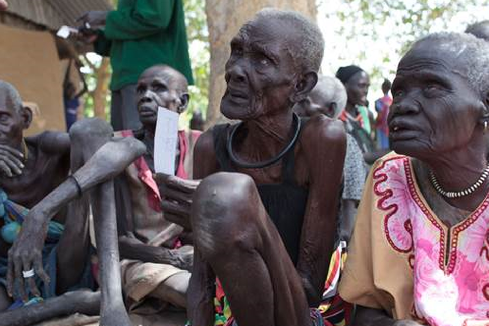 Elderly people awaiting aid in Nyal, South Sudan