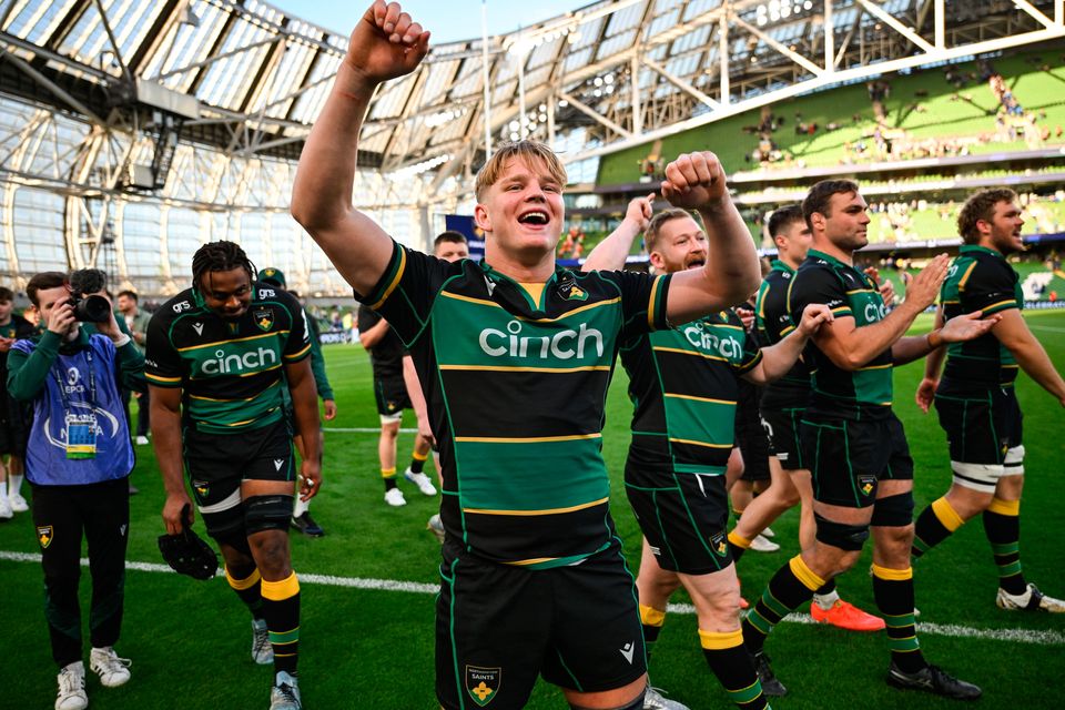 Henry Pollock of Northampton Saints after the Investec Champions Cup semi-final win over Leinster at the Aviva Stadium in Dublin. Photo by David Fitzgerald/Sportsfile