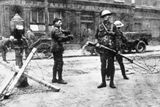 thumbnail: File photo dated 30/04/1916 of British troops at a road block outside Cassidy's Grocery during the Easter Rising in Dublin, 1916. Photo: PA/PA Wire
