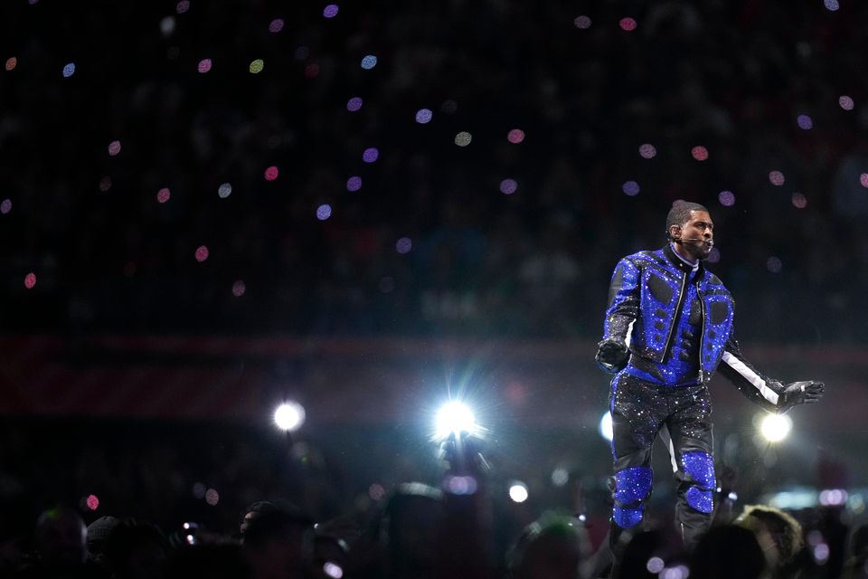 Usher performs during half-time of the NFL Super Bowl 58 football game between the San Francisco 49ers and the Kansas City Chiefs (John Locher/AP/PA)