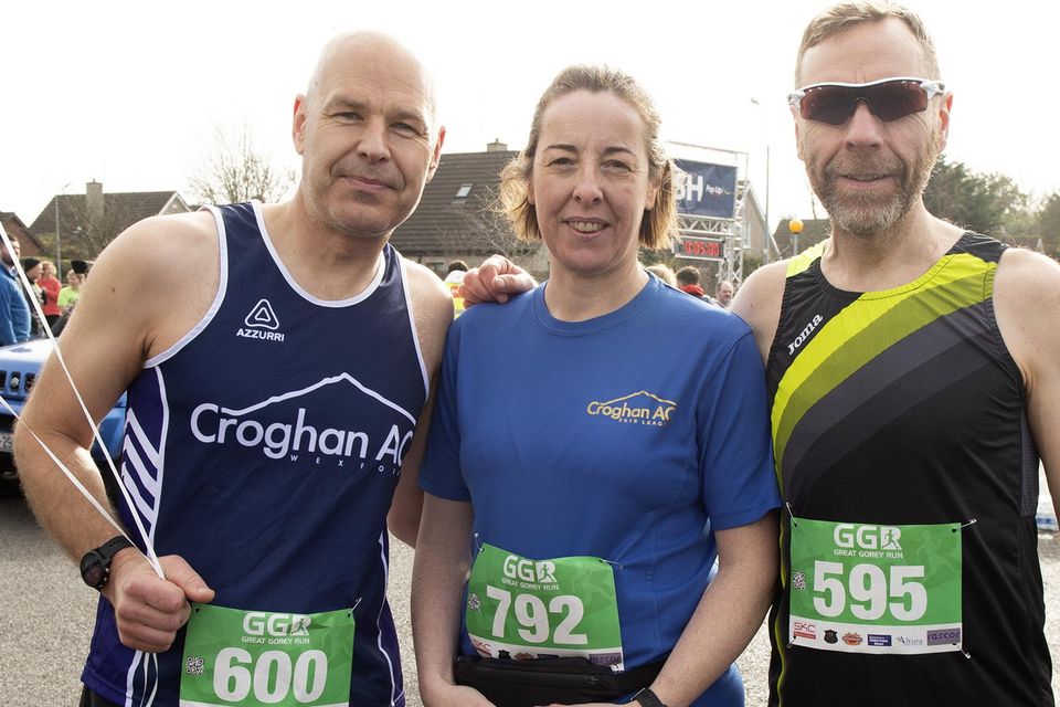 Mark McGrath, Mary and Des Kennedy were at the Great Gorey Run in memory of Nicky Stafford on Sunday morning. Pic: Jim Campbell