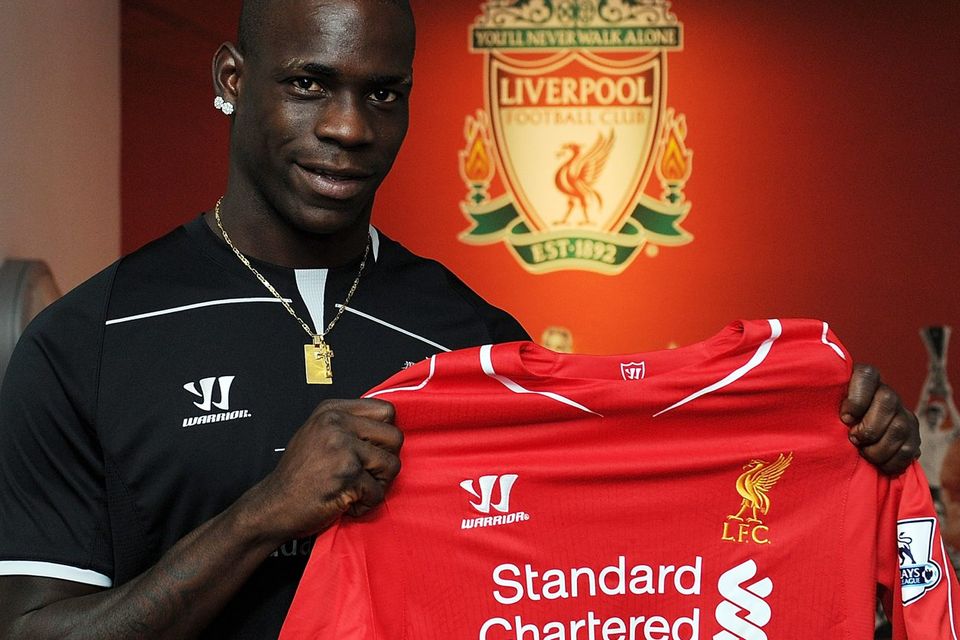Mario Balotelli is unveiled as a Liverpool player at the club's Melwood training ground. Photo: John Powell/Liverpool FC via Getty Images