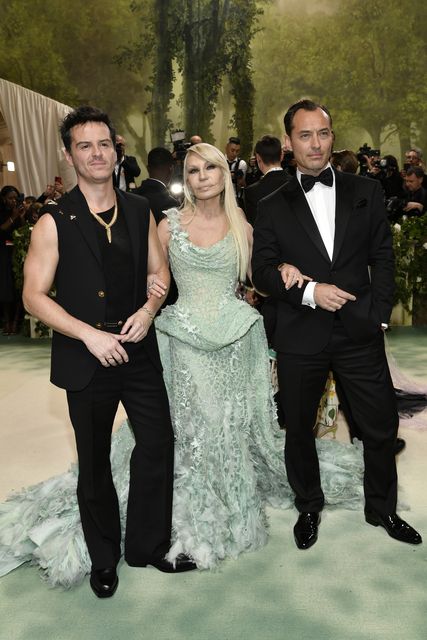 Andrew Scott, from left, Donatella Versace, and Jude Law attend The Metropolitan Museum of Art’s Costume Institute benefit gala (Evan Agostini/Invision/AP)