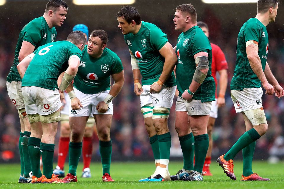 Ireland players during a huddle against Wales