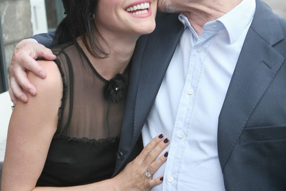 Andrea Corr gets a kiss from dad Gerry on her 40th birthday. Picture: Mark Doyle