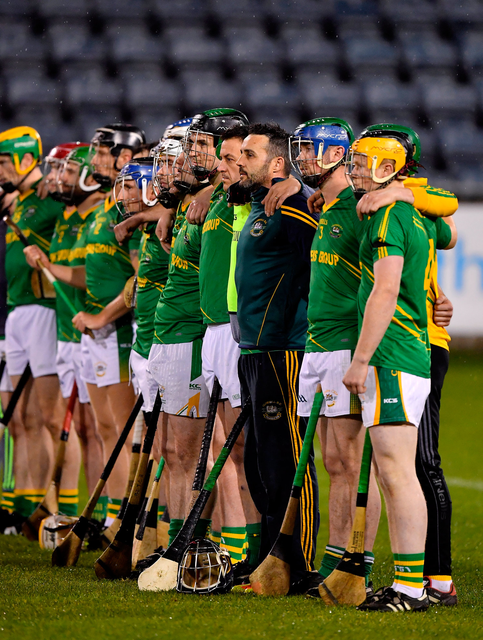 6 November 2018; Member of the Clonkill team stand for a minute's silence in memory of the late Annabel Loughlin prior to the AIB Leinster GAA Hurling Senior Club Championship quarter-final match between Ballyboden St Endas and Clonkill at Parnell Park, in Dublin. Photo by Brendan Moran/Sportsfile