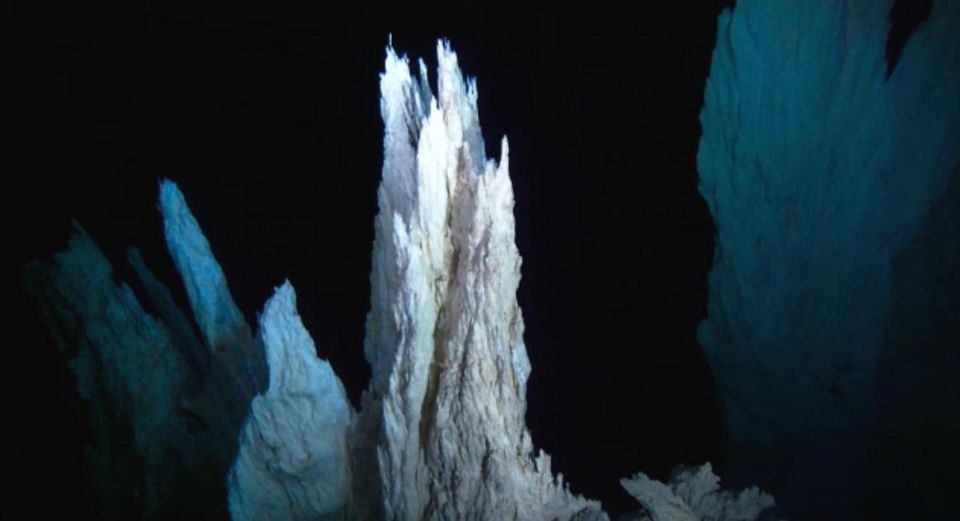 The 'Lost City' hydropthermal vent in the Atlantic.  Blue Planet II, BBC