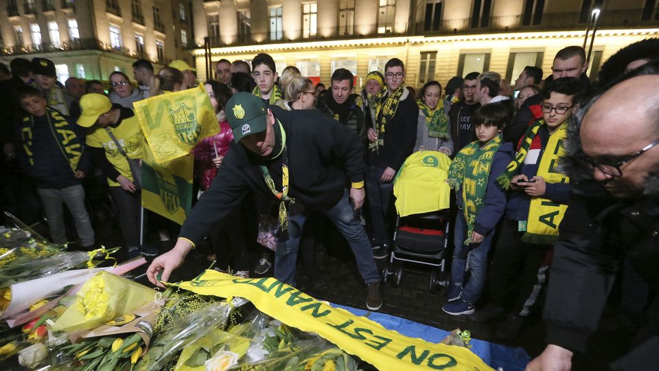 Supporters gather to pay tribute to Argentinian soccer player Emiliano Sala, in Nantes, western France (David Vincent/AP)