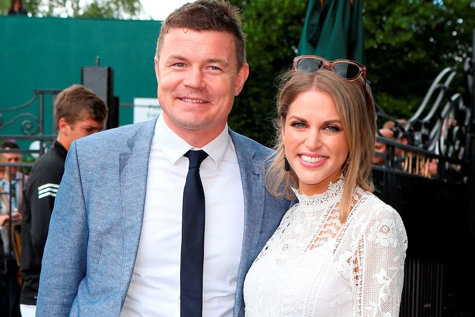 Brian O'Driscoll and Amy Huberman arrive on day six of the Wimbledon Championships.